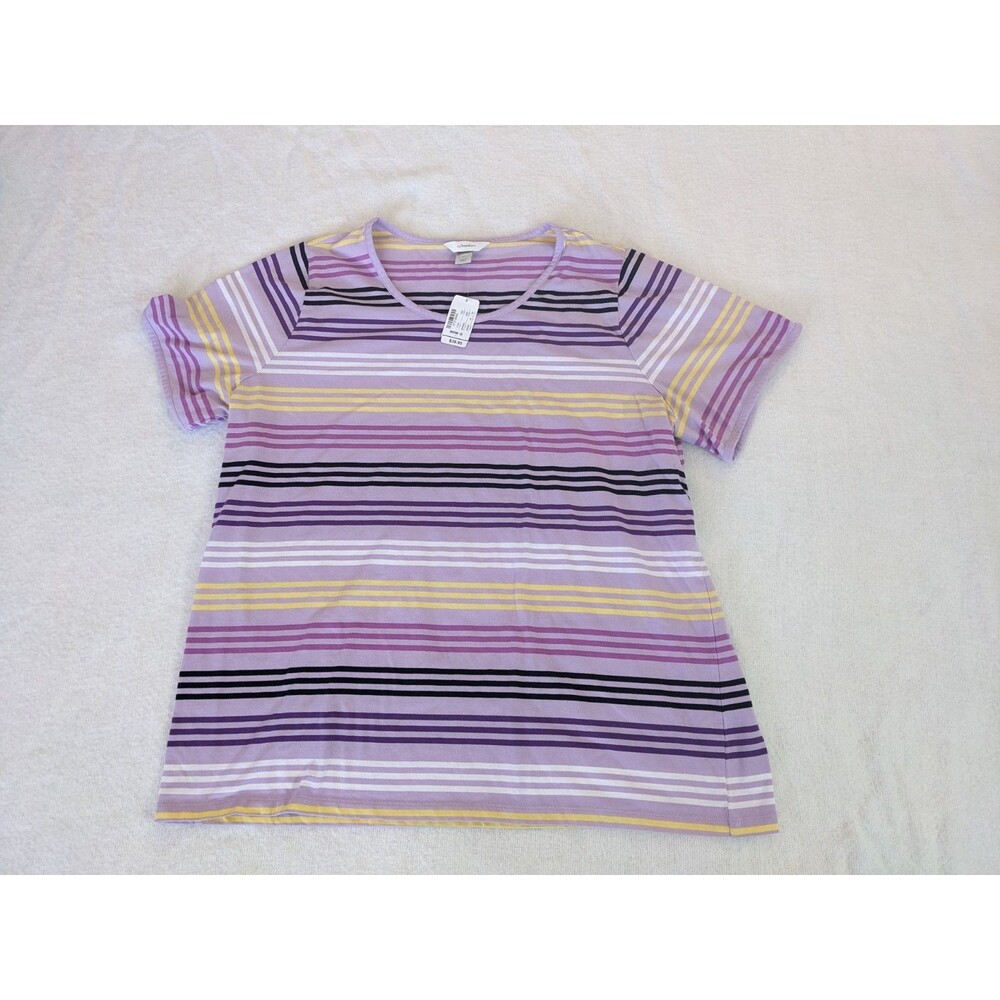 New Women’s Cj Banks Colorful Purple Striped Short Sleeve T-Shirt Plus Size 2X